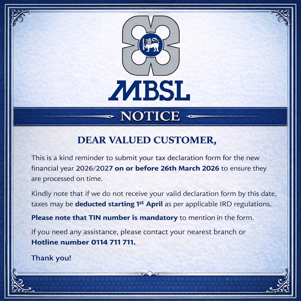 Tax Declaration Form 2026/2027 – Important Notice for MBSL Customers